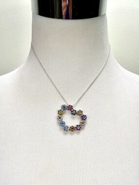 Pasquale Bruni 18K White Gold Fiore Heart Necklace Multicolor Gemstones Italy